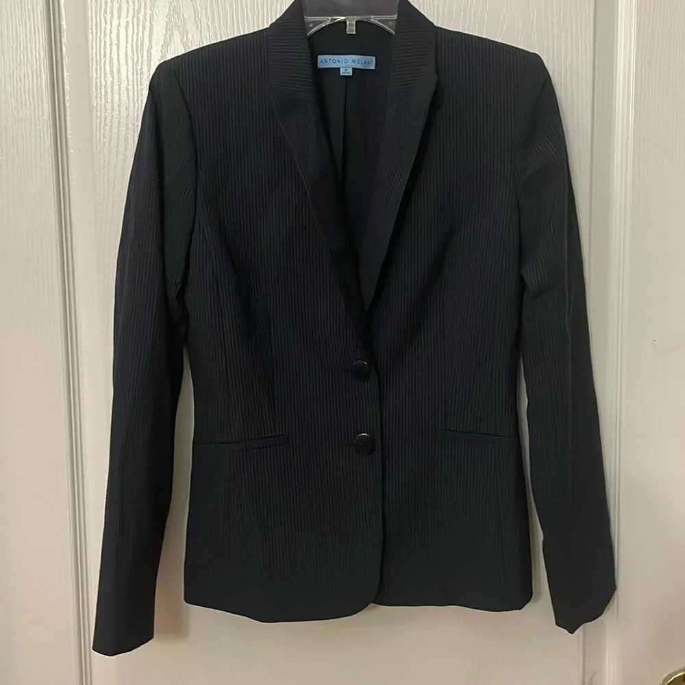 NWT Antonio Melani Navy Blue Pin Striped Suit Blazer Jacket Size 2